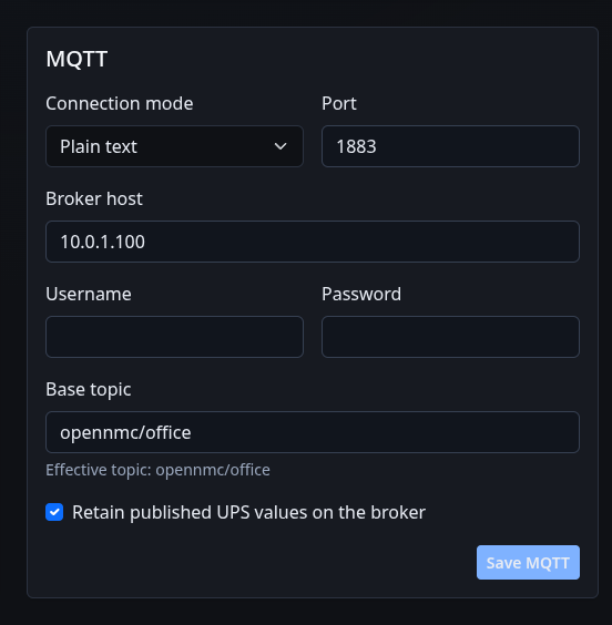 Settings MQTT